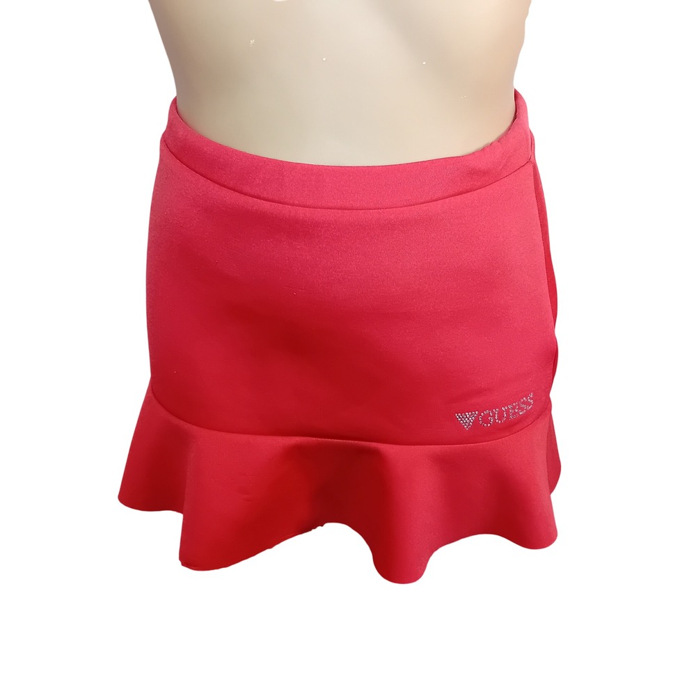Y2K Guess Rhinestone Logo Ruffle Scuba Mini Skirt Coquette Pinup Mcbling  14